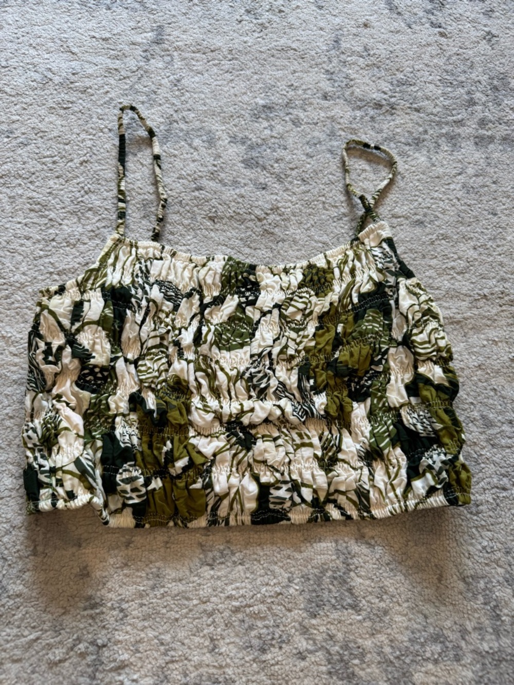 Dress Forum Olive Green and Cream Floral Smocked Cami